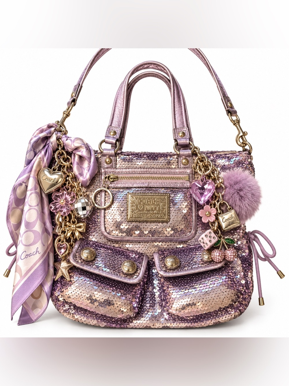 Coach Poppy Sequin Tote Bag Y2K Lavender Pink Iridescent Vintage ✨Super RARE✨